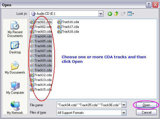 Choose one or more CD tracks