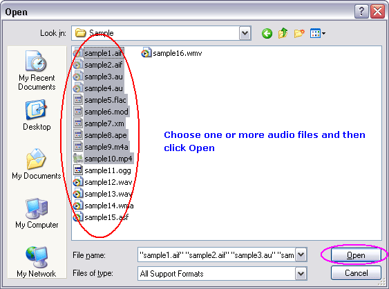 Choose one or more AAC files